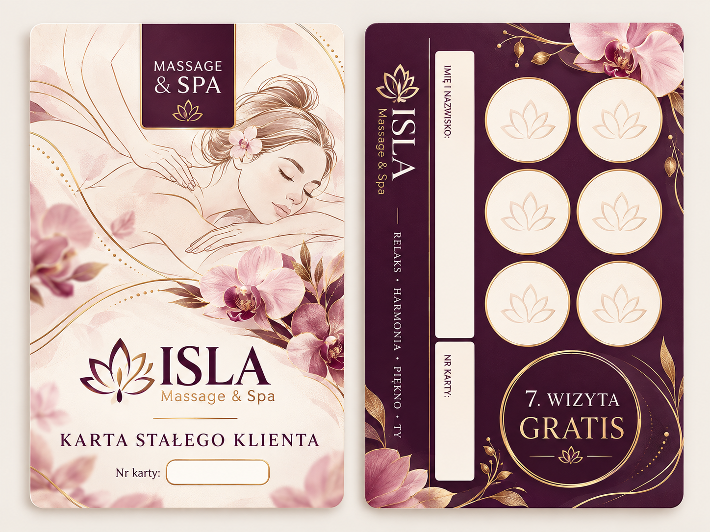 Karta Stałego Klienta ISLA Massage & Spa – wersja damska